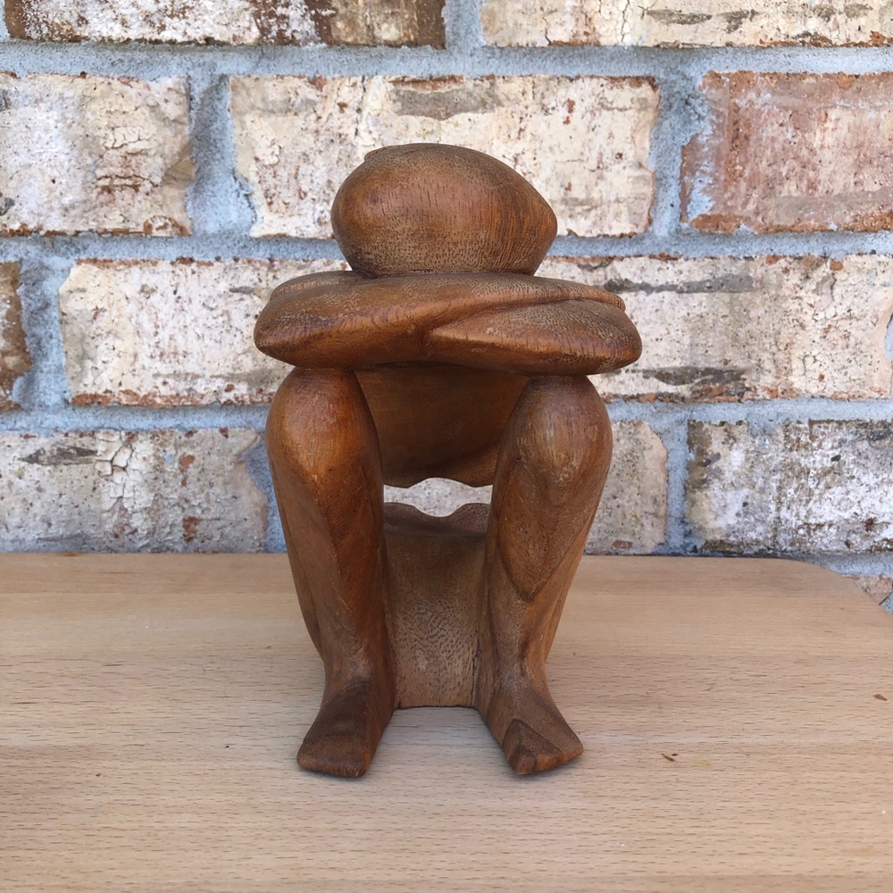 Vintage‎ Brown Resting Man Abstract Rustic Hand Carved Wooden Sculpture Art - Picture 6 of 10